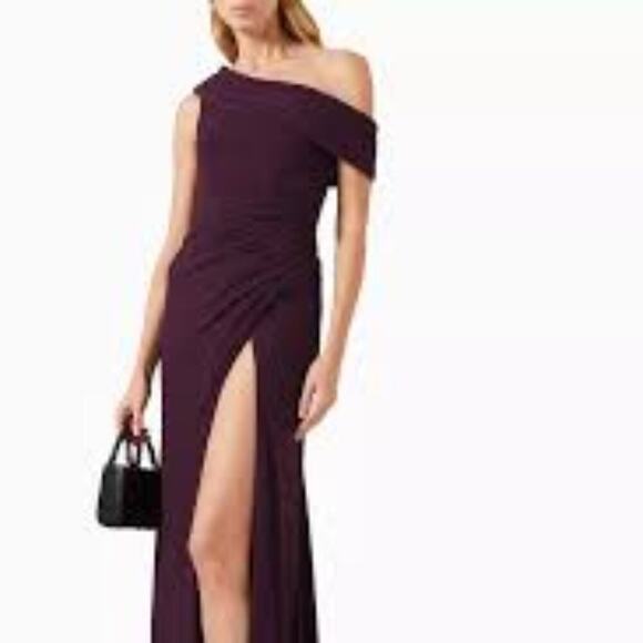 IEENA FOR MAC DUGGAL FOLD OVER ONE SHOULDER GOWN WOMEN DEEP PURPLE SIZE 2 NEW - Picture 12 of 12